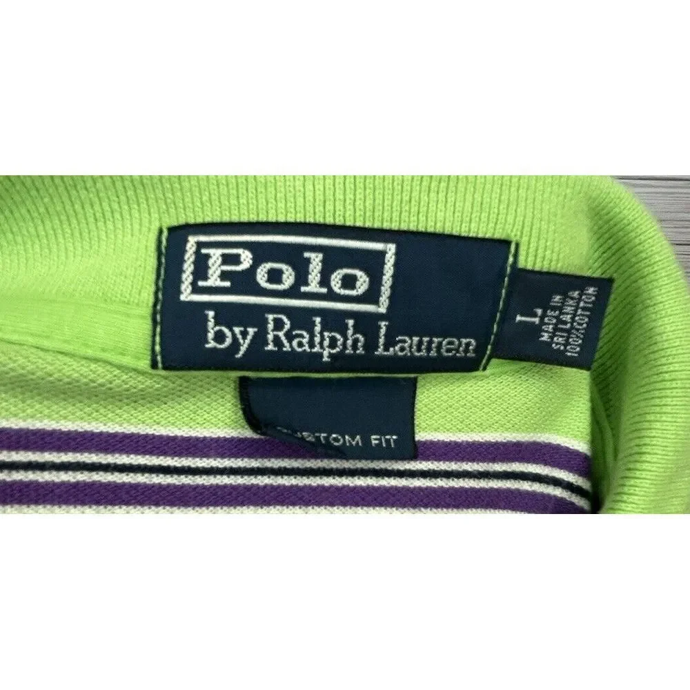 Polo Ralph Lauren Polo Shirt Cotton Green Purp Striped Bright Colors Logo Men Lg